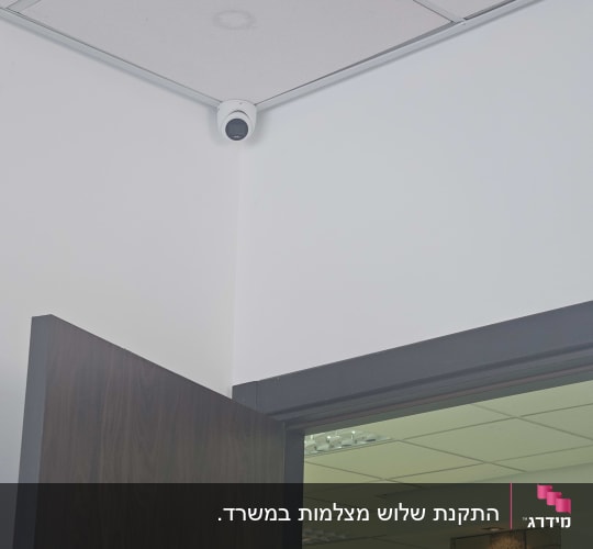 מצלמת אבטחה מותקנת בפינת תקרה בחדר